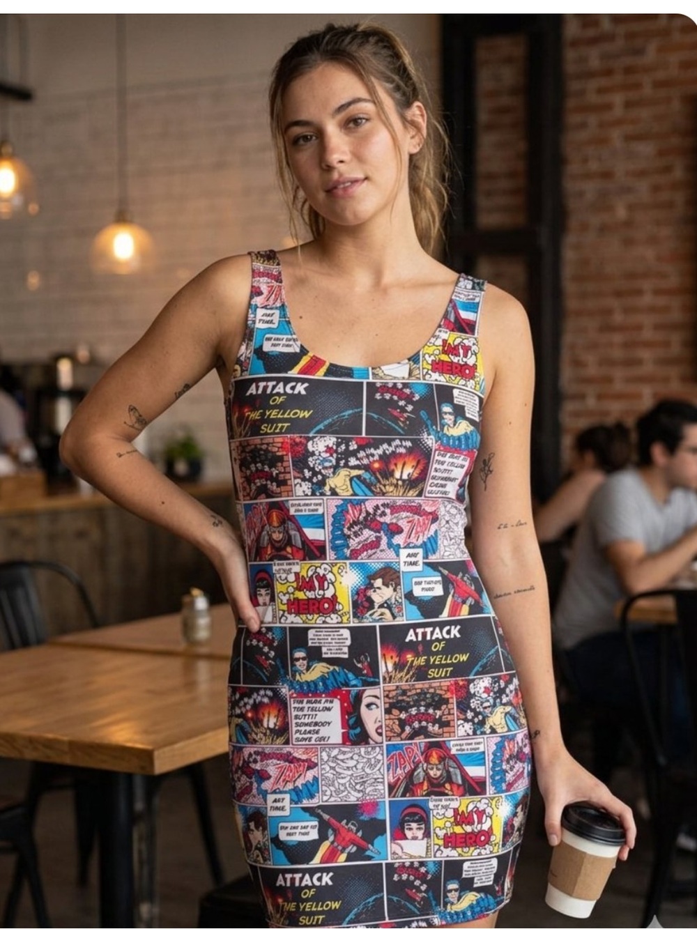 Wet Seal Multicolor Comic-Print Bodycon Mini Dress